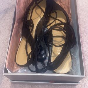 Franco Sarto Black Lace-Up Flat Sandals